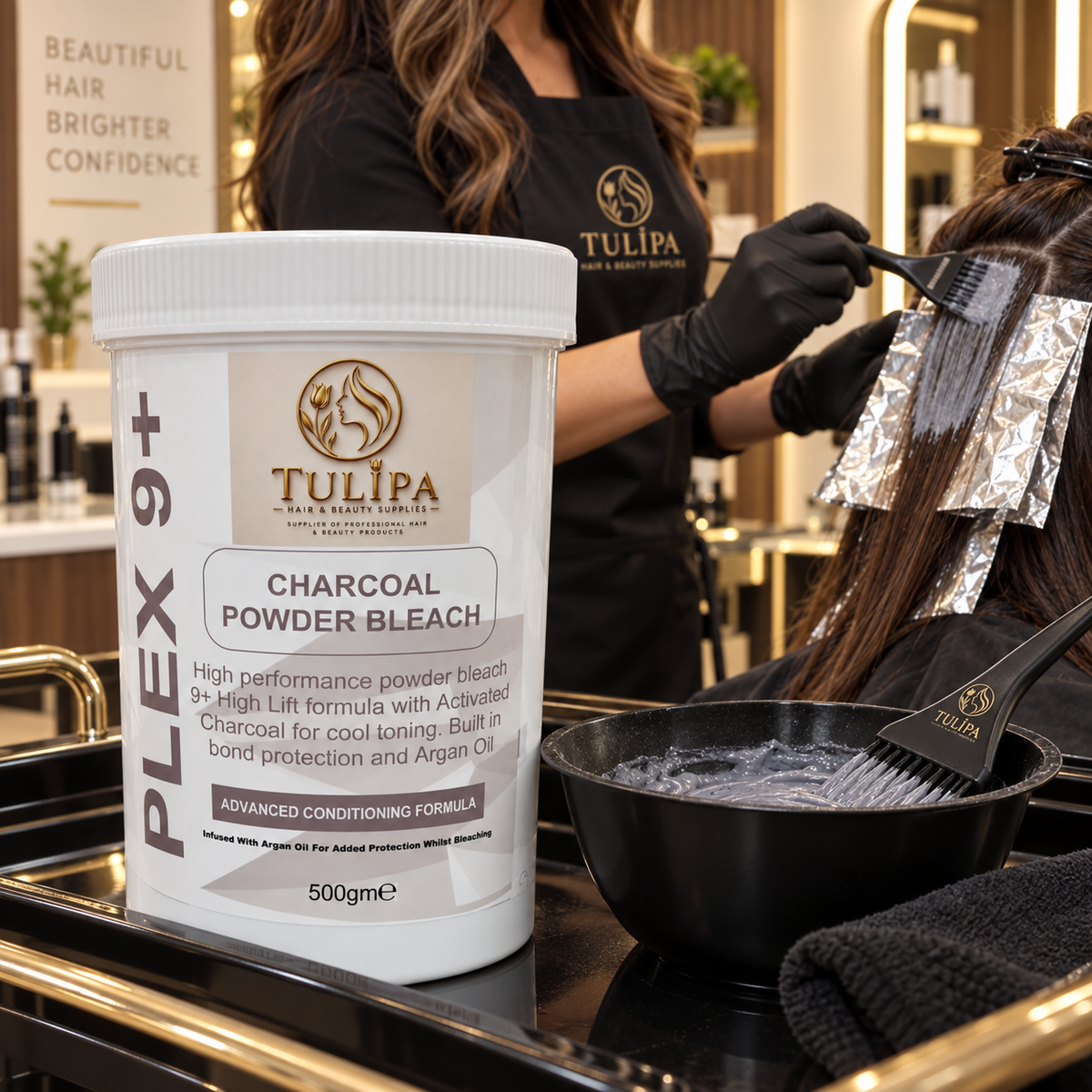 Tulipa PLEX 9+ Charcoal Powder Bleach 500g – Professional Hair Lightener