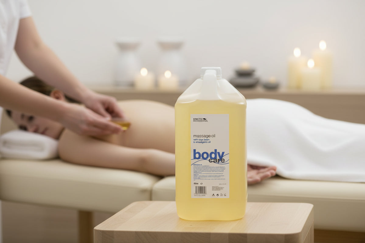 Strictly Professional Massage Oil with soyabean and wheatgerm order today Tulipa Hair and Beauty Supplies LE5 5LD