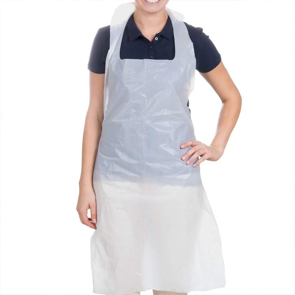 Premium Quality 100 White Polythene Disposable Aprons Flat Packed - Contains Anti-Bacterial Additive.