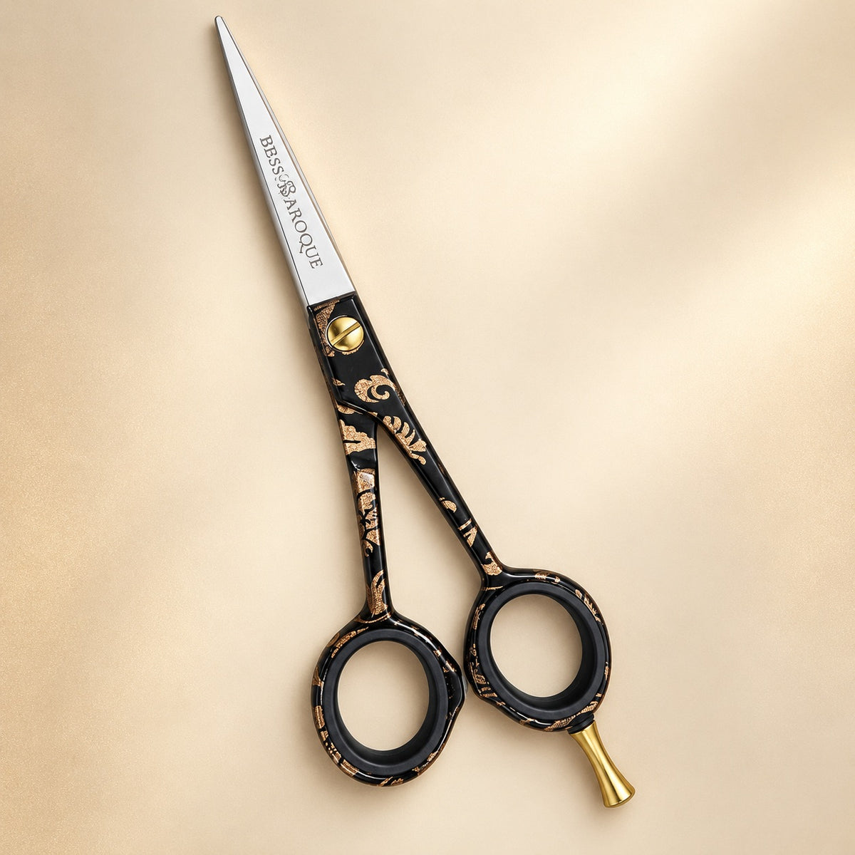Witte 5.5-inch professional hairdressing scissors with black and gold Baroque-style blade