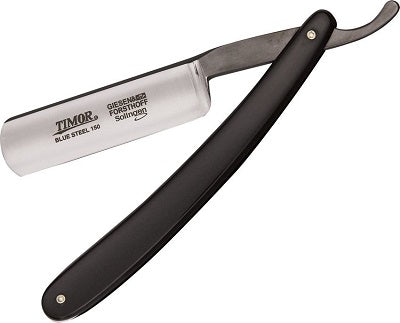 Timor Straight Razor Wide, 5/8" Carbon Steel Blade, Black Plastic Handles