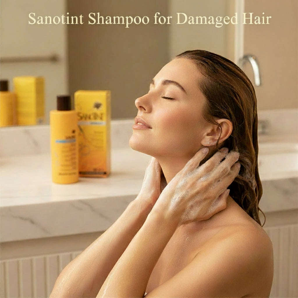 Sanotint Shampoo for damaged hair or for hair that has been treated for perms, or hair dyes. Brings life in your hair